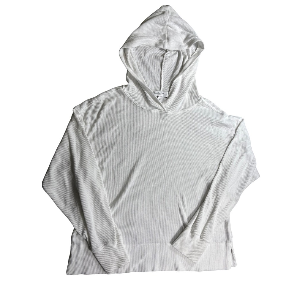 Michael Stars Women's Medium White Waffle Knit Hoodie Thermal‎ Pullover Casual